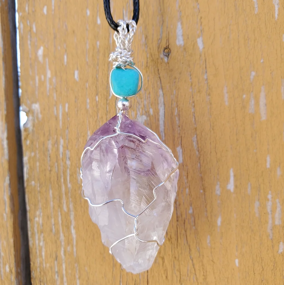๐2 for $30 - Genuine Raw Amethyst Wire-wrapped Necklace - Picture 2 of 7